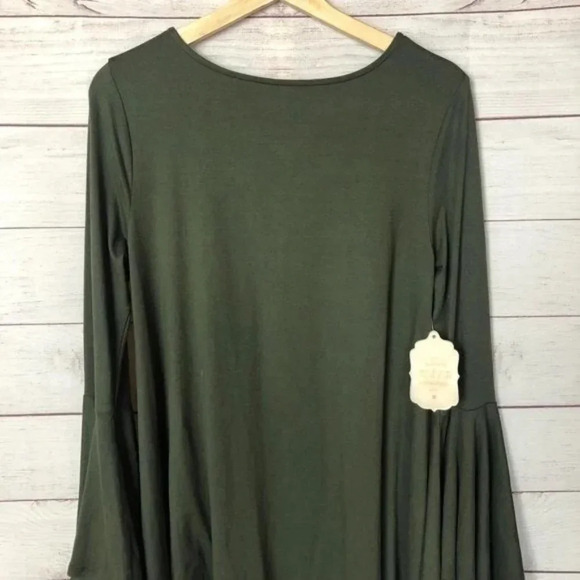 Altar'd State Karol Olive Green Bell Long Sleeve Mini Shift Dress S - Picture 3 of 6